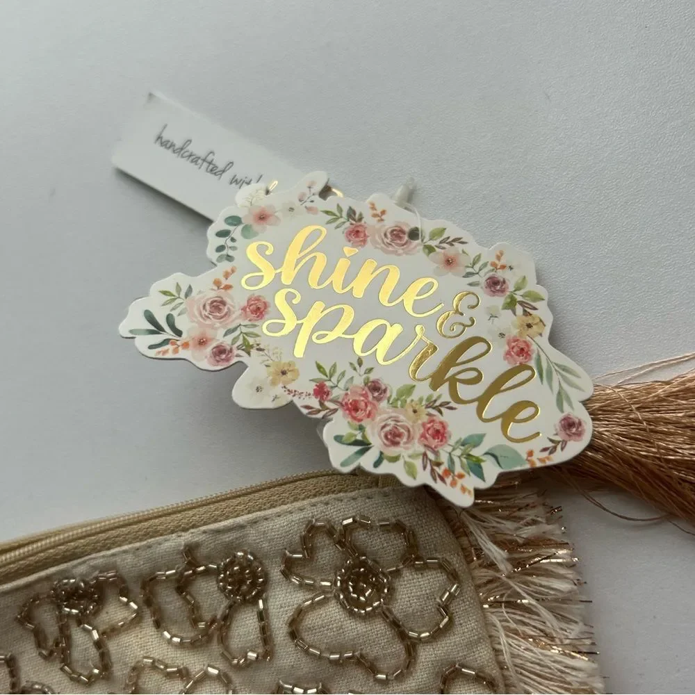Elegant Floral Beige Clutch with Fringe Anthropologie